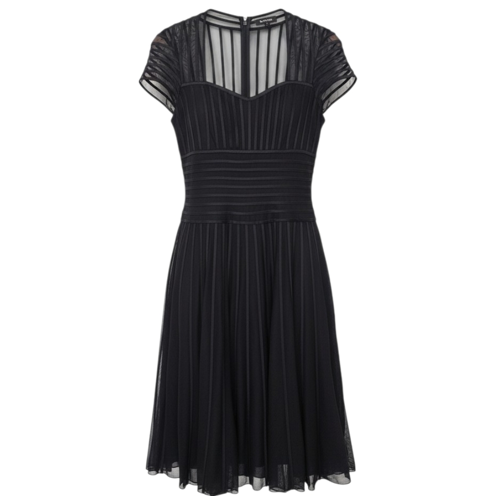 JS Collections Black Sheer Mesh Fit & Flare Cocktail Dress Fairygrunge Goth 6